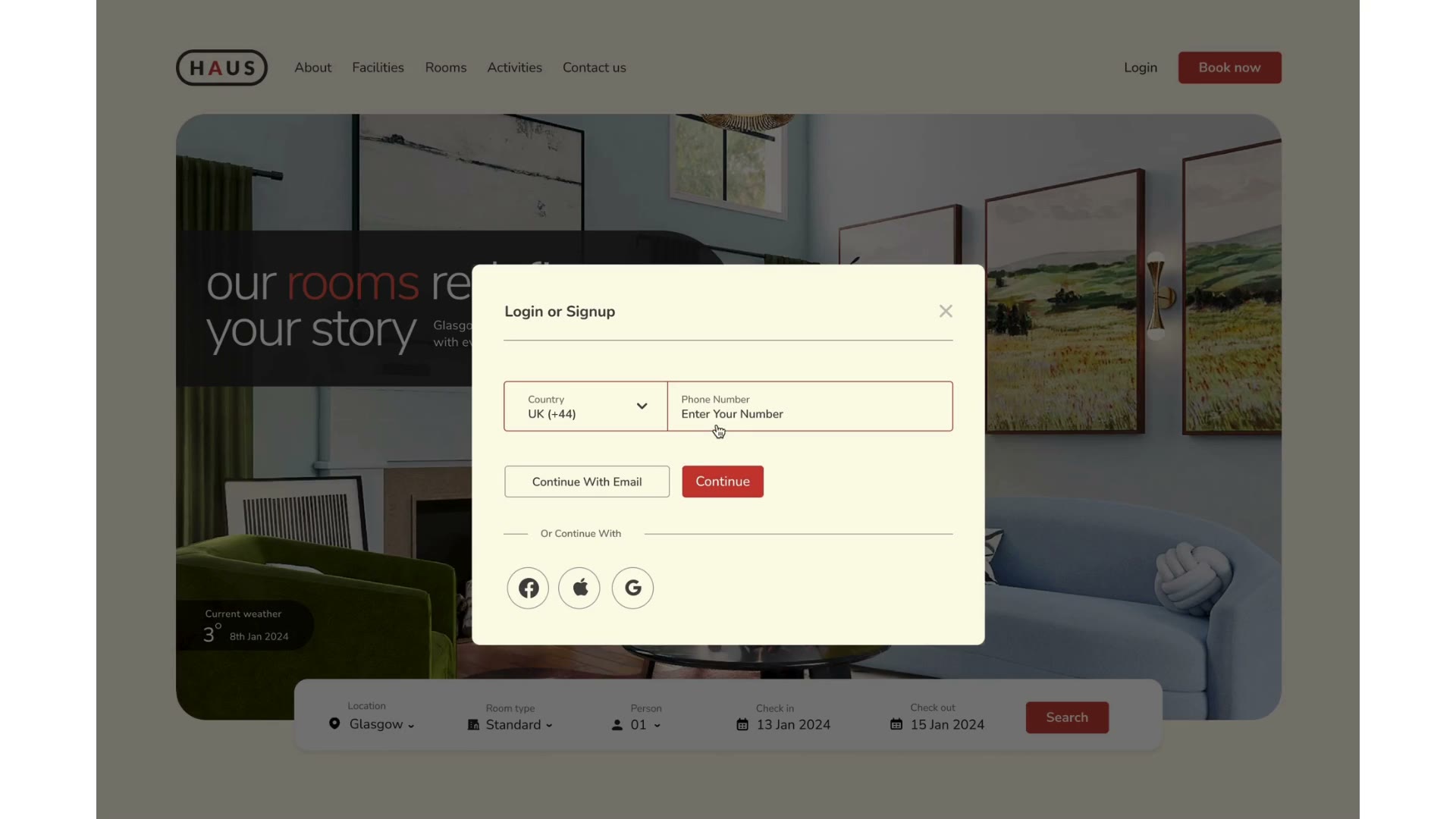 Login or signup screen